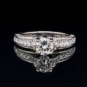 1.28 Carat Diamond Round Brilliant Cut Hidden Halo Pave Cathedral Engagement Ring in Platinum $4,800 Retail VIDEO