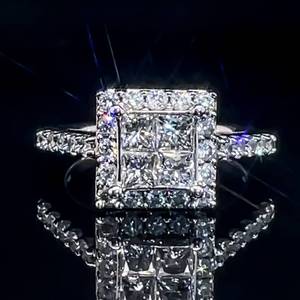 2.00 Carat Diamond Princess & Round Cut Illusion Huge Cluster Engagement Ring in 14k White Gold $4,500 Retail VIDEO