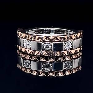 Diamond Ultra-Versatile Rotating Convertible Triple Three-Band Stacking Ring in 14k Two-Tone Rose & White Gold $1,899 Retail VIDEO