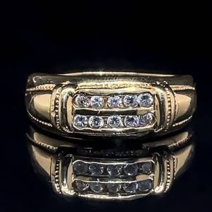 Mens Glistening Double Row Channel Estate Ring in 14k Yellow Gold $1,650 Retail