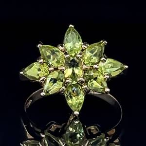 Natural Peridot Mixed-Cut Cluster Flower Cocktail Ring in Yellow Gold - Vibrant & Sparkling Lemon-Lime Color $1,550 Retail VIDEO