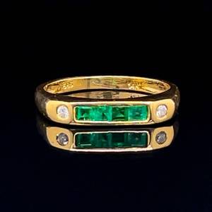 Natural Emerald & Diamond Square Top Bezel Ring in 14k Yellow Gold $1,325 Retail