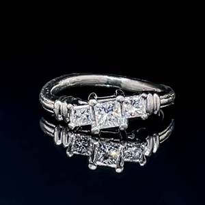 Diamond Princess Cut Three-Stone Past, Present & Future Ring in Brightly Polished Platinum $2,450 Retail VIDEO
