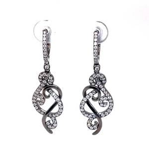0.41 Carat Fancy Black & White Diamond Music Symbol Treble Clef Dangle Earrings in 14k White Gold $1,999 Retail VIDEO