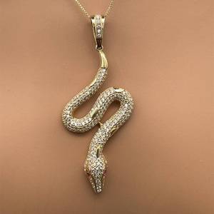 Slithering Serpent Snake Pendant Loaded w Stones & Red Eyes in 14k Yellow Gold. Bling Bling Edgy Style $1,475 Retail