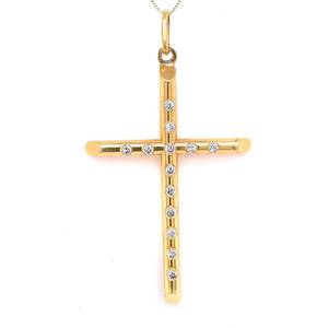 14k Yellow Gold Large Cross Pendant w 13 Bezel Set Cubic Zirconias $1100 Retail