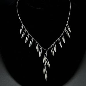 Cable Link Y-Necklace Chandelier Fringes with Elongated Leaf Shaped Dangles in 14k White Gold, Lightweight and Delicate $1,150 Retail