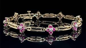 Natural Ruby and Diamond Link Bracelet with Open Bar Design in 14k Yellow Gold $4400 Retail VIDEO