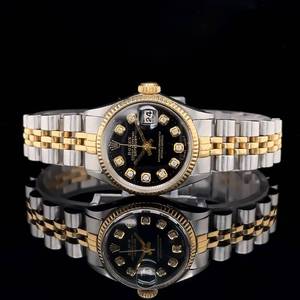 Ladies Rolex 26mm Datejust with Black Dial, Diamond Hour Markers, Original Box, Books, Hang Tag $5500 Retail VIDEO