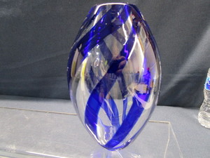 Cobalt Swirl Blown Glass Vase