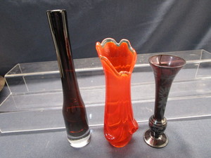 Vases Poland, Orange & Silver Overlay