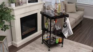 lot 145 image: Oasis Acacia Wood Rectangular Folding Kitchen Cart w Drawer - Espresso