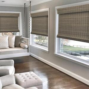 lot 108 image: Modern Farmhouse Driftwood Flat-Weave Cordless Light-Filtering Bamboo Shade - 70.5 in. W x 48 in. L