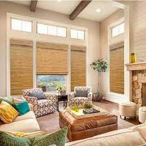 lot 72 image: Home Decorators Collection  Modern Farmhouse Cut-to-Size Honey Cordless Blind Mixed-Weave Light-Filtering Bamboo Roman Shade - 23 in. W x 72 in. L