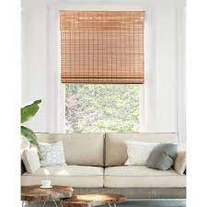 lot 59 image: Chicology Premium True-to-Size Brown Squirrel Cordless Light Filtering Natural Woven Bamboo Roman Shade 35 in. W x 64 in. L