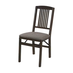 lot 50 image: MECO Stakmore Wood Fabric Upholstered Seat Folding Chair Set, Espresso (2 Pack)