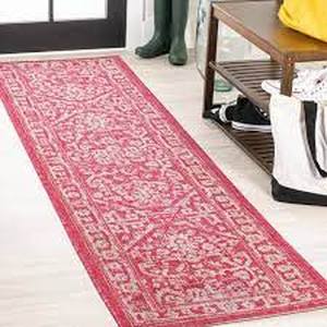 lot 30 image: JONATHAN Y  Malta FuchsiaLight Gray 2 ft. x 10 ft. Bohemian Medallion Textured Weave IndoorOutdoor Area Rug