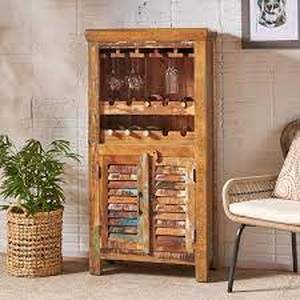 lot 37 image: Noble House Laverock Distressed Paint Recycled Wood Bar and Wine Cabinet