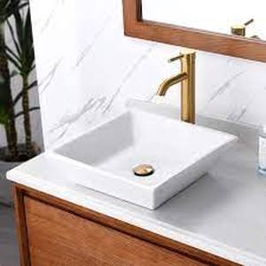 lot 31 image: LUXIER  Flat Square Bathroom Ceramic Vessel Sink Art Basin in White