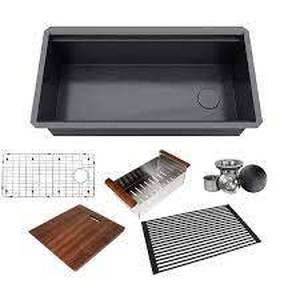 lot 20 image: All-in-One Series Undermount Stainless Steel 36 in. Single Bowl Kitchen Sink in Galaxy Black Finish w Accessories