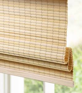 lot 73 image: Home Decorators Collection  Modern Farmhouse Cut-to-Size Honey Cordless Blind Mixed-Weave Light-Filtering Bamboo Roman Shade - 23 in. W x 72 in. L