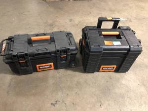 RIDGID  22 in. Pro Gear Cart Tool Box in Black Lot of 2 Customer return Review all pictures