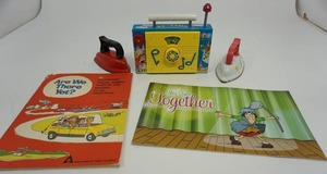 lot 34 image: Vintage Childrens Toys...Fisher Price Classics Farmer in the Dell TV Radio Windup (Works) and...