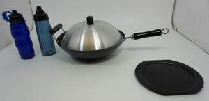 lot 97 image: Stovetop Wok with Lid, Water Bottles