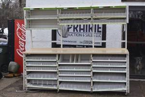 Lighted Shelving Unit Work Station on castors with slide out drawers