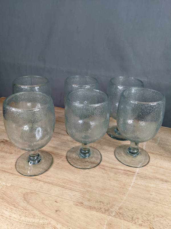 lot 175 image: Set of Crate and Barrel Bubble Glass Items - Pitcher, (6) Goblets, and (5) Martini Glasses F
