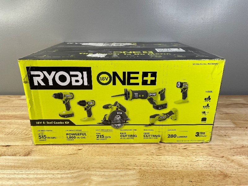 Brand New Ryobi ONE+ 18V Cordless 6-Tool Combo Kit with 1.5 Ah Battery, 4.0  Ah Battery, and Charger *A