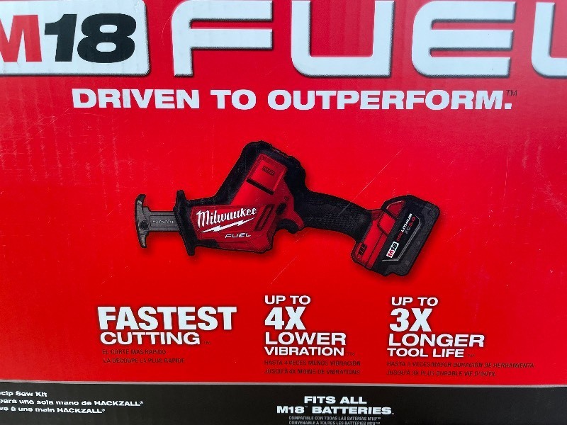 lot 12 image: Brand New Milwaukee M18 FUEL 18V Lithium-Ion Brushless Cordless HACKZALL Reciprocating Saw Kit W(1) 5.0Ah Batteries, Charger & Tool Bag Y