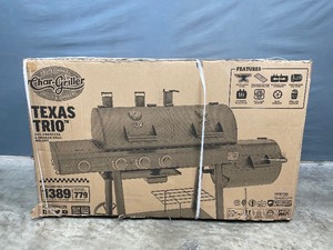 lot 1 image: Brand New Char-Griller Texas Trio 4-Burner Dual Fuel Grill with Smoker in Black V