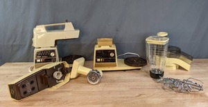 lot 202 image: Vintage Oster Appliances Mixer, Blender, Meat Grinder, Food Processor W