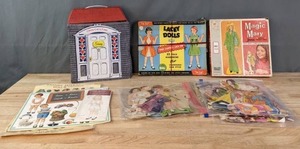 lot 180 image: Vintage Ginny Doll Carrying Case, and Paper Doll Sets Lacey Dolls,Magic Mary, and More W