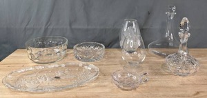 lot 214 image: Collection of Crystal Decanter, Candy Dish, Glass Bowl, Wine Glasses and More K