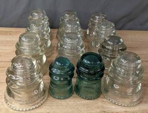 lot 96 image: (13) Vintage Hemingray Glass Insulators for electric utility poles M