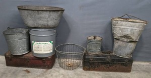 lot 266 image: Assorted Vintage Metal Buckets and Boxes M