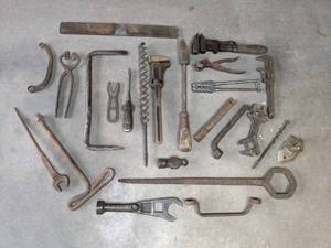 lot 86 image: Vintage Hand Tools Adjustable Wrenches, Drill Bits, Screwdriver, and More  M