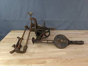 lot 246 image: Antique Grinder for Sickle Sharpening and Manual Hand Crank Hand Drill   M