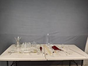 lot 230 image: A Collection of Borosilicate Glass Science Items Including Canisters, Jars and More  M