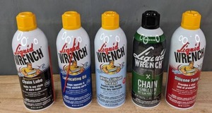 lot 283 image: (5) New Cans of Liquid Wrench Chain Lube, Lubricating Oil, White Lithium Grease, Chain & Cable Lube, and Silicone Spray  R