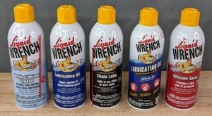 lot 284 image: (5) New Cans of Liquid Wrench Chain Lube, Lubricating Oil x 2, White Lithium Grease, and Silicone Spray R