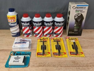 lot 391 image: NEW (5) Barbasol Shaving Cream, Gillette Cartridges, Wilkinson Bonded Blades, (3) Schick Plus Razor Cartridge Blades, Norelco Rotaract 700RL Razor R