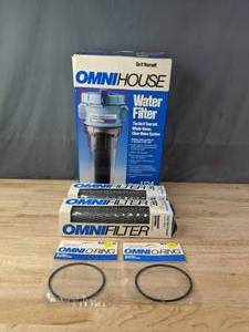 lot 238 image: Omni House Water Filter, Omni O-Ring and (2) Omni Filter Replaceable Cartridges  M