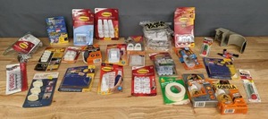 lot 385 image: NEW Assortment of Gorilla Glue, Super Glue, Instant Krazy Glue, Double Sided Poster Tabs, Mounting Tape, 3M Damage Free Hanging Hooks, 2-Sided Self Stick Strip, Wire Klips, Vinyl Pads and More R