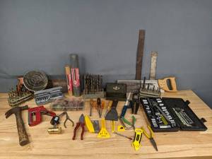 lot 312 image: A Variety of Tools Including Drill Bits, Socket Set, Saw, Staple Gun and More   R
