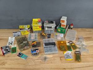 lot 396 image: Hardware  Carpet Tacks, Upholstery Nails, Screws, Screw Posts, Picture Hanger Kit, Wall Anchors, and More   R