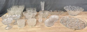 lot 297 image: Cut Glass Drinkware and Cut Glass Party Service Pieces Punch Bowl, Small Dish, Vase, Divided Dish, Platter, and More  R