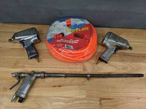 lot 332 image: Set of Two 12 Impact Wrenches, 50 Air Hose, and Hydro Air Washer  R